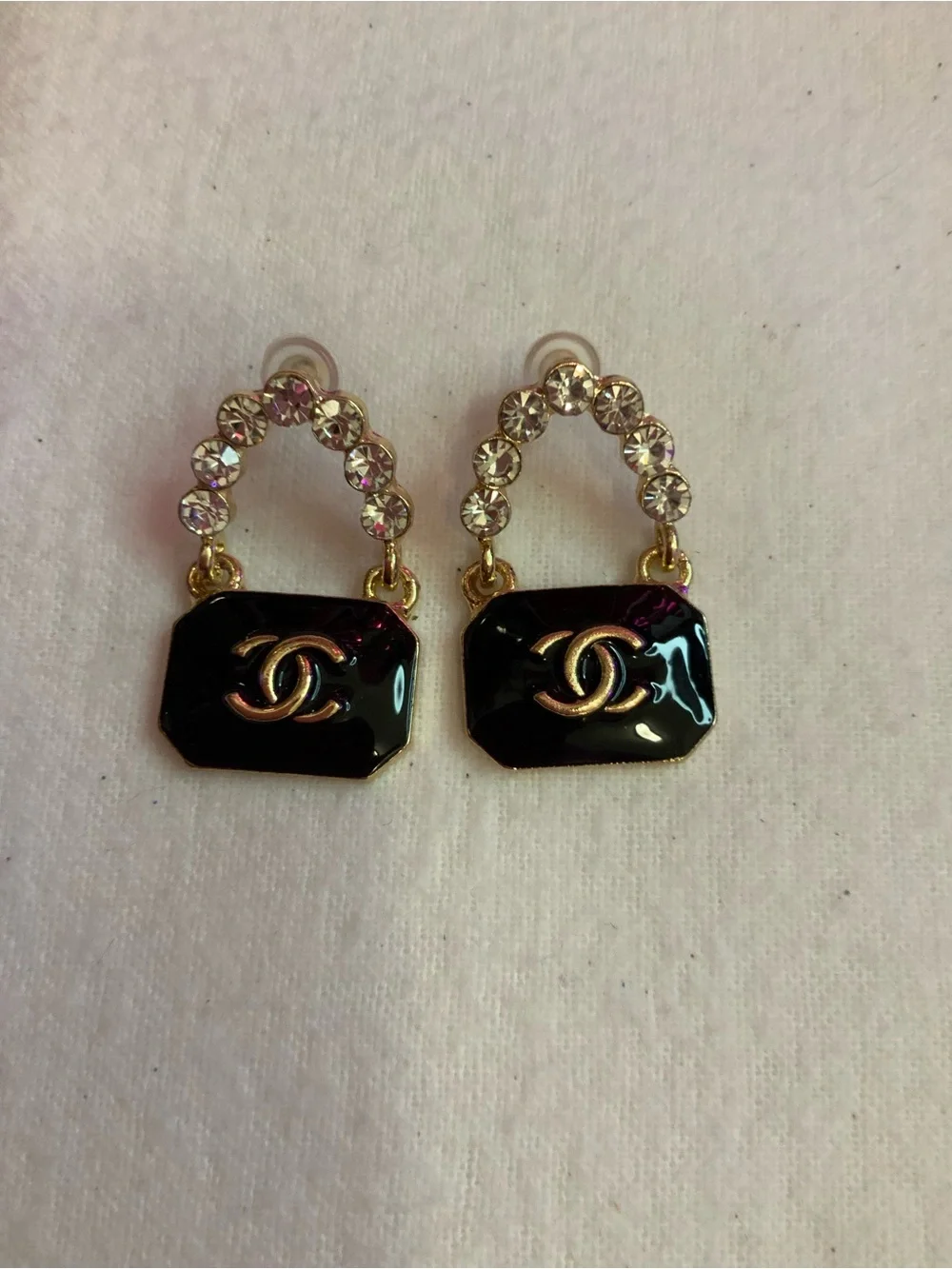Black and Gold Double C Dangle Earrings - Designer-Inspired Women Jewelry (Z-16)